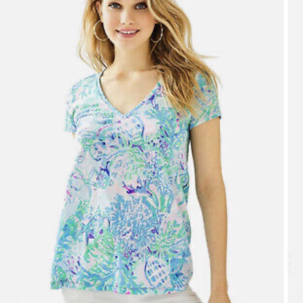 NWT Lilly Pulitzer Etta V Neck Top Amethyst Tint Craysea Women’s Size XS